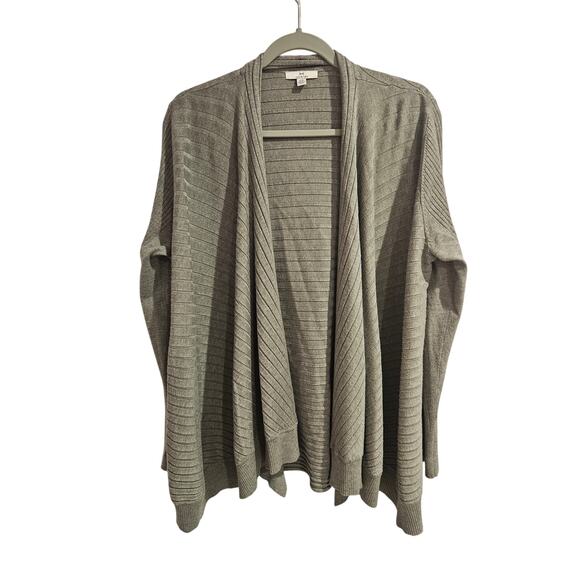 H Halston open drapy viscose cardigan sweater large gray ribbed casual cozy - Picture 1 of 9